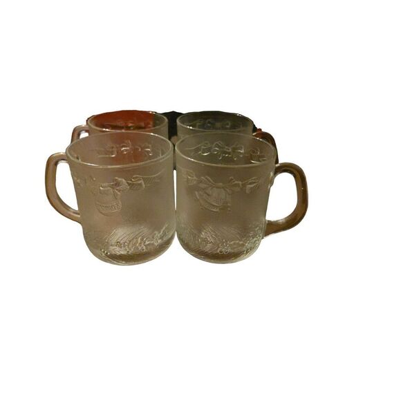 Duralex Vintage Saint-Gobain Set Of 4 Christmas Mugs Maxi-Tasses De Noel France - Picture 5 of 7